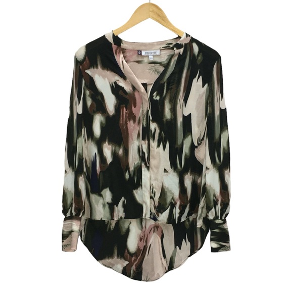 Jennifer Lopez  Multicolor Water Color Laced Sleeves Hi Lo Top - Women’s Small - Picture 7 of 16